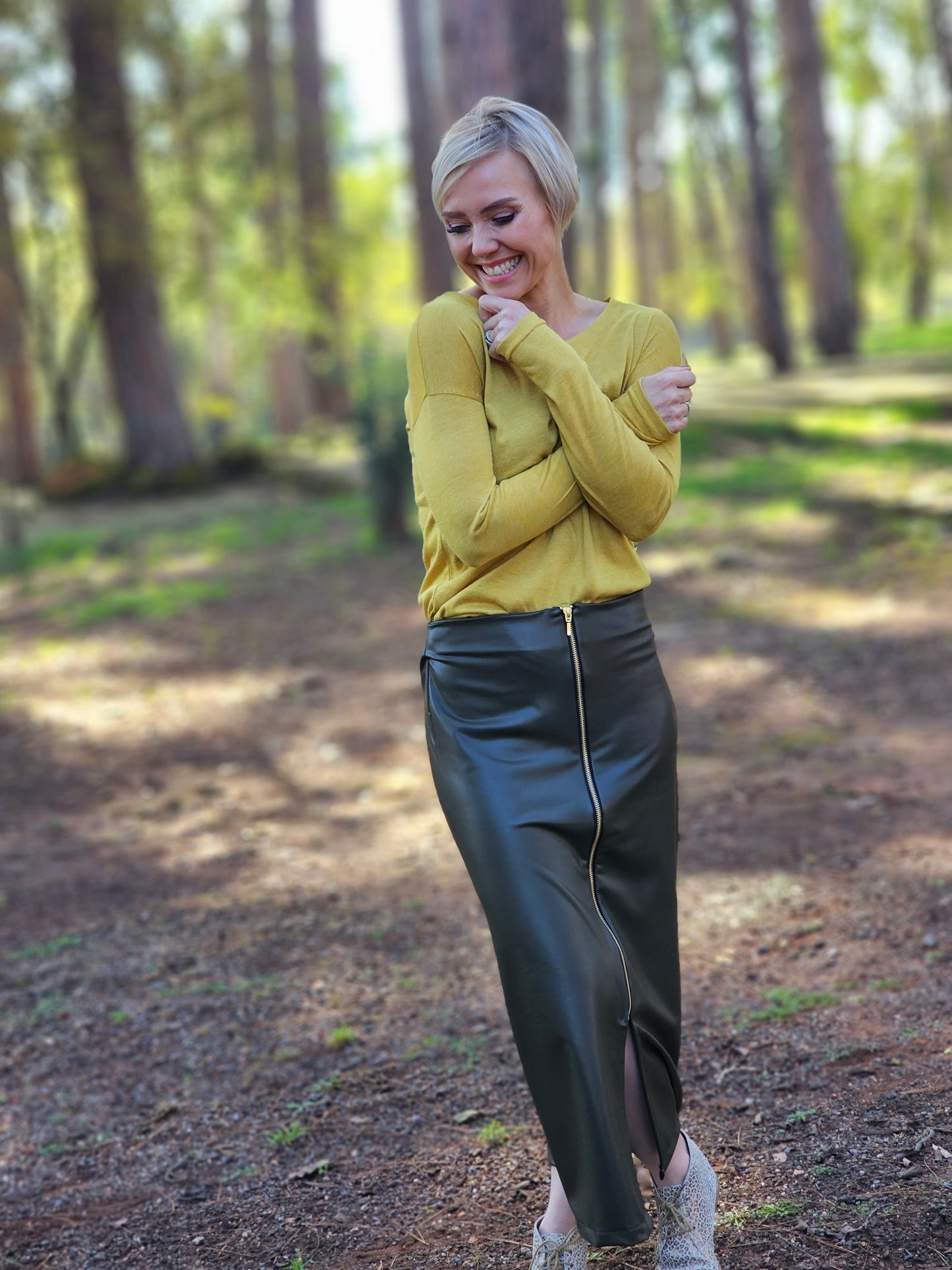 Faye Pleather Skirt Olive