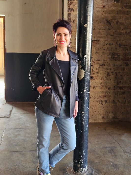 Amy Blazer Black Pleather (Size M, L & XL)