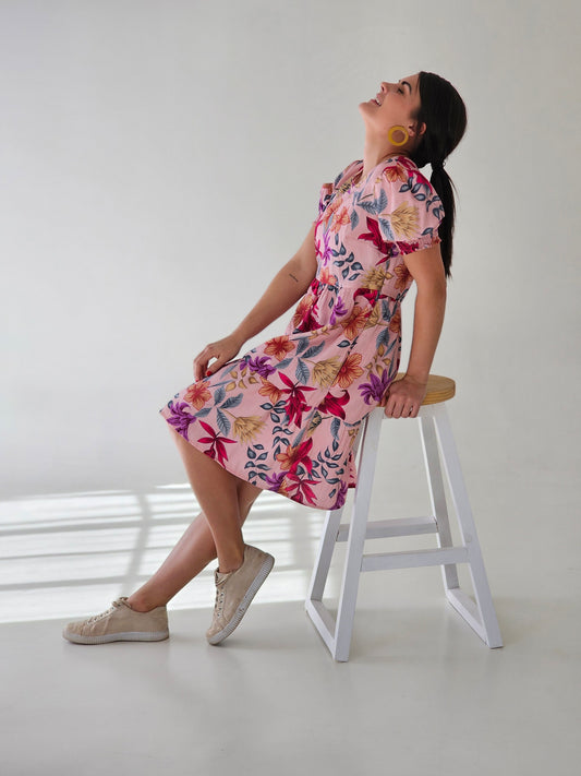 Brooklyn Dress Cherise Bloom (Size XS, L & 2XL)
