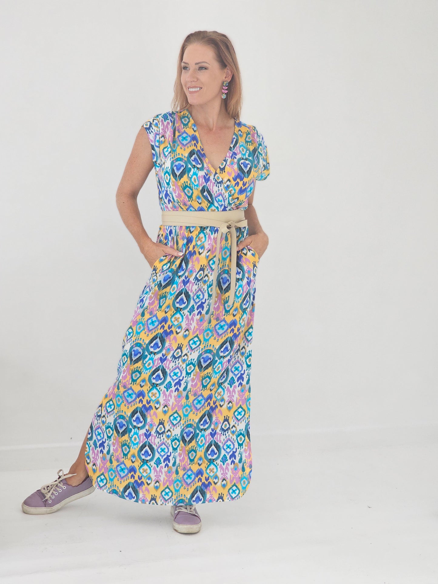 Luna Dress Purple Ikat Maxi