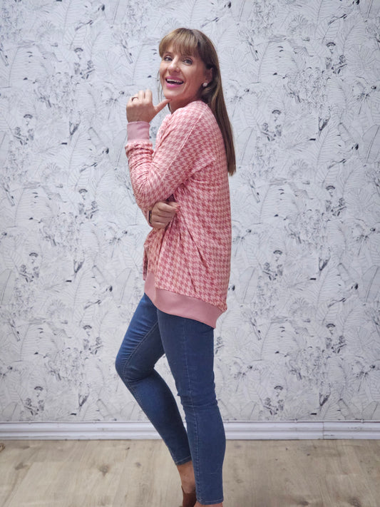 Jamie Jersey Rose Houndstooth