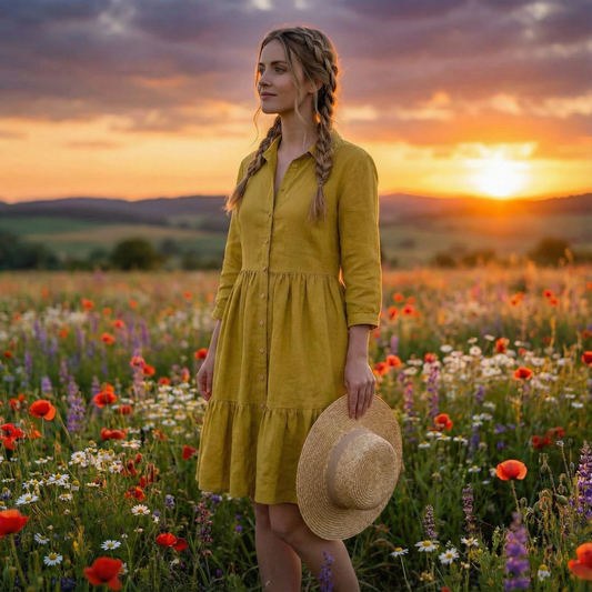 Linda Dress Amber Slub