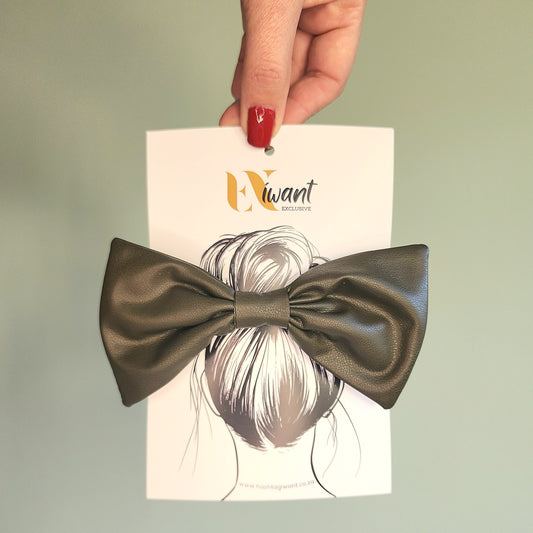Pleather Large clip Bow Forest green
