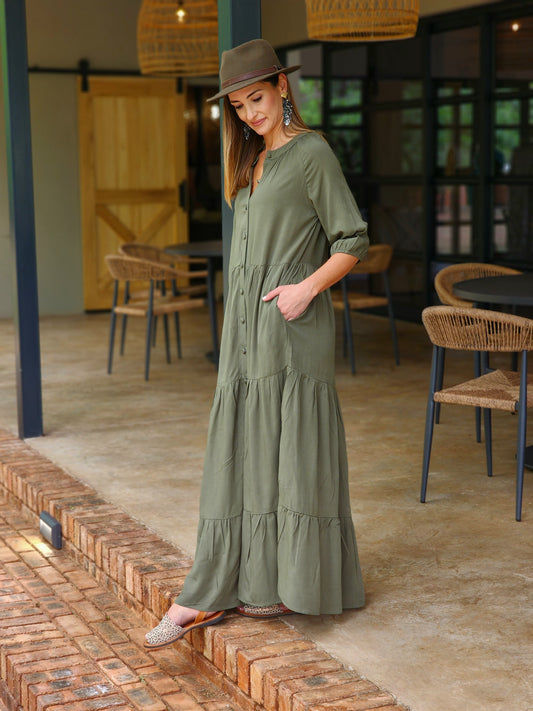 Nina Dress Khaki Maxi (Size 30 and 32)