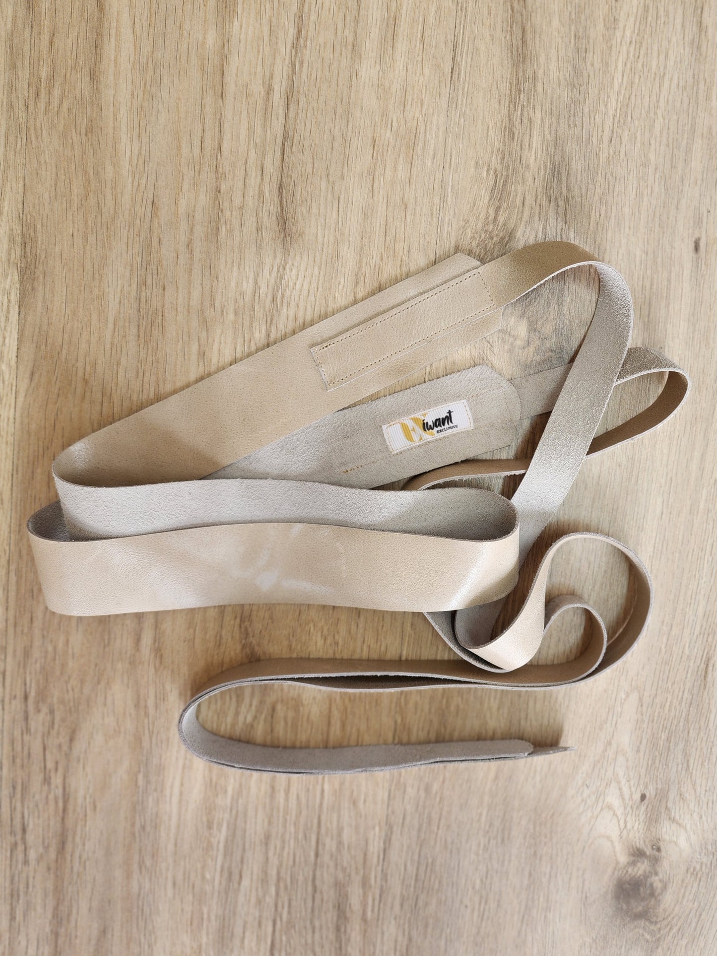 Beige leather wrap belt