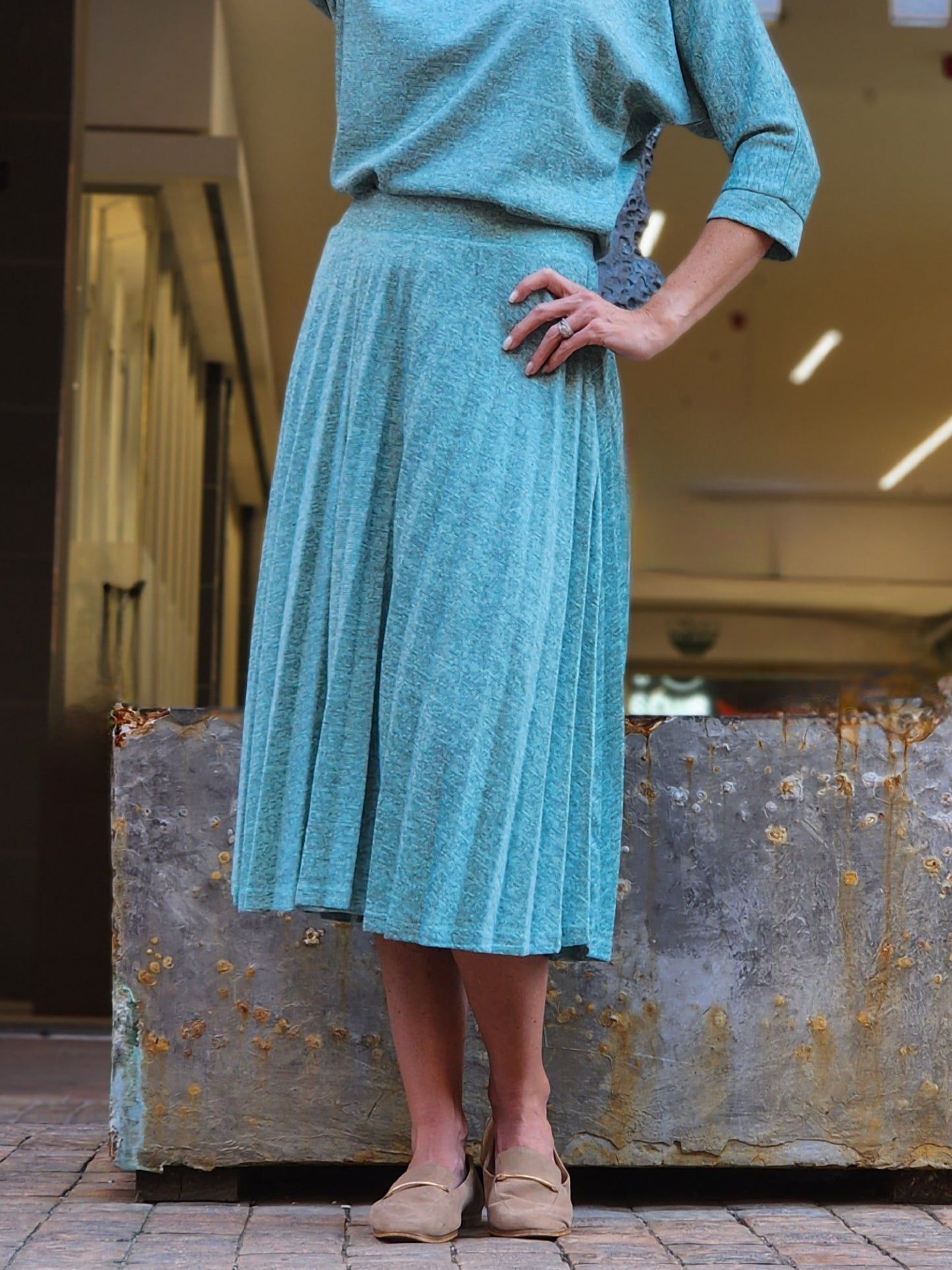 Evelyn Knitted Pleated Skirt Mint Sparkle