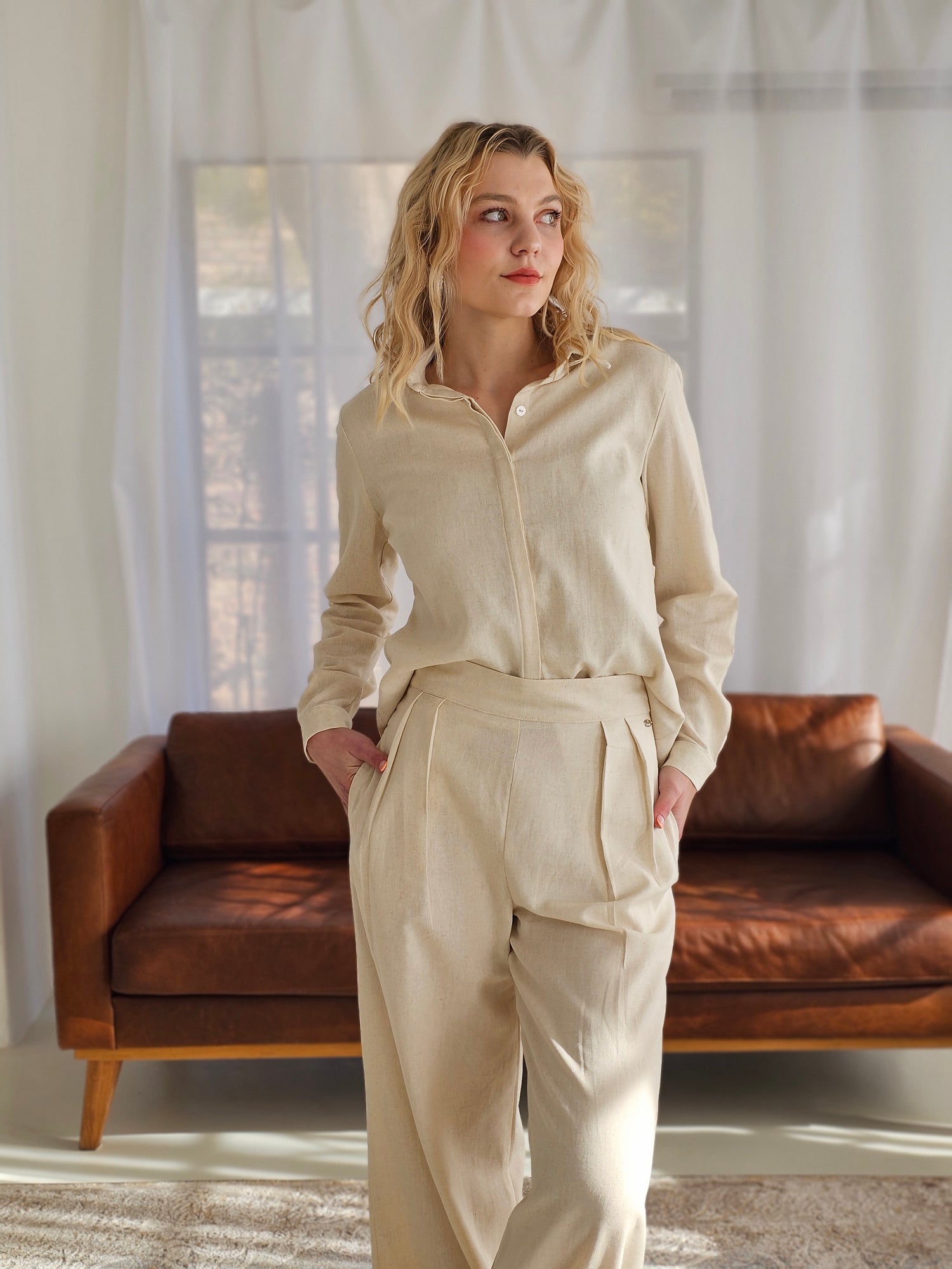 Delia Pants Linen Natural (Size 36)