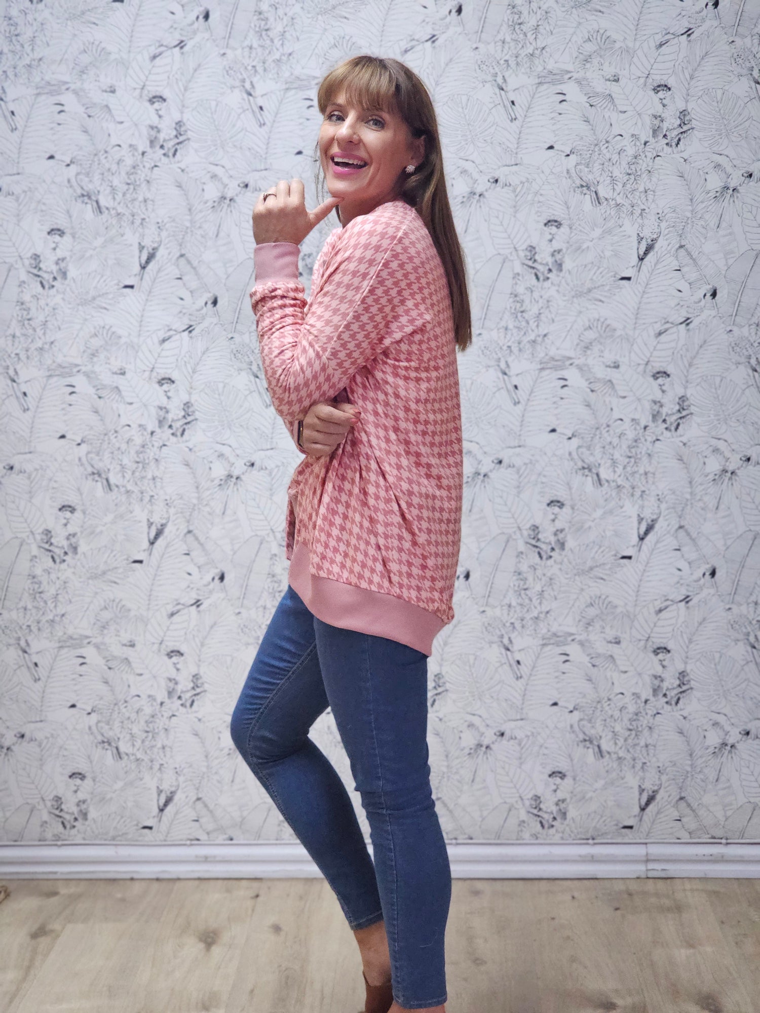 Jamie Jersey Rose Houndstooth