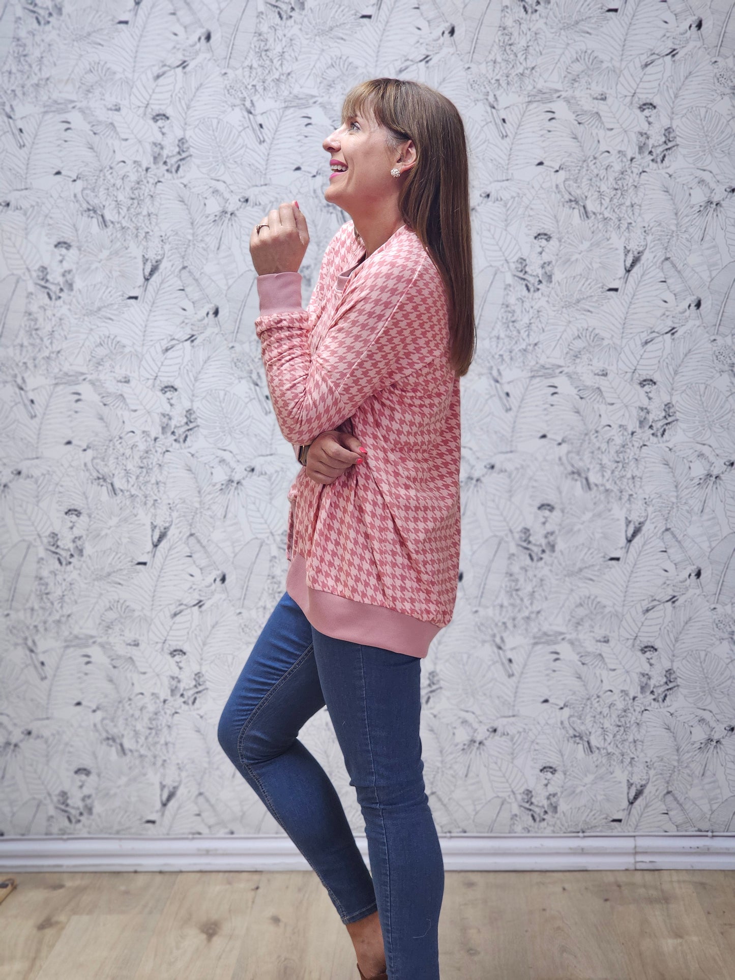 Jamie Jersey Rose Houndstooth