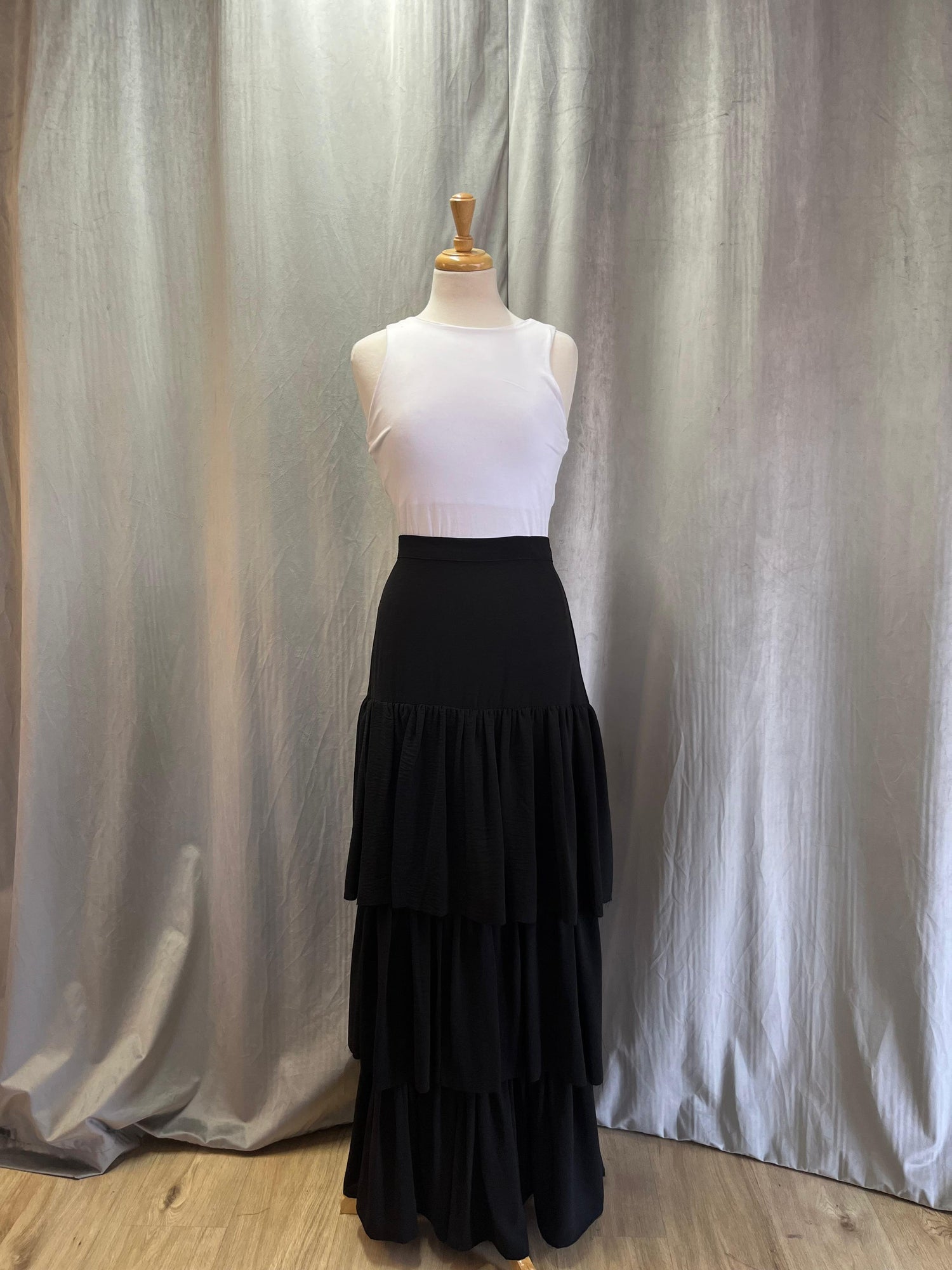Fashion Show Black Tiered Maxi Skirt (Size S&M)