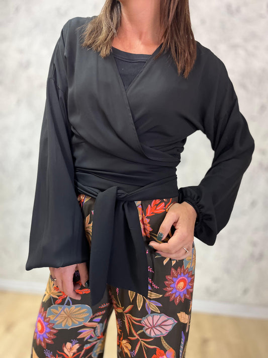 Sample Katja Wrap Jersey Black Chiffon (Size S/M)