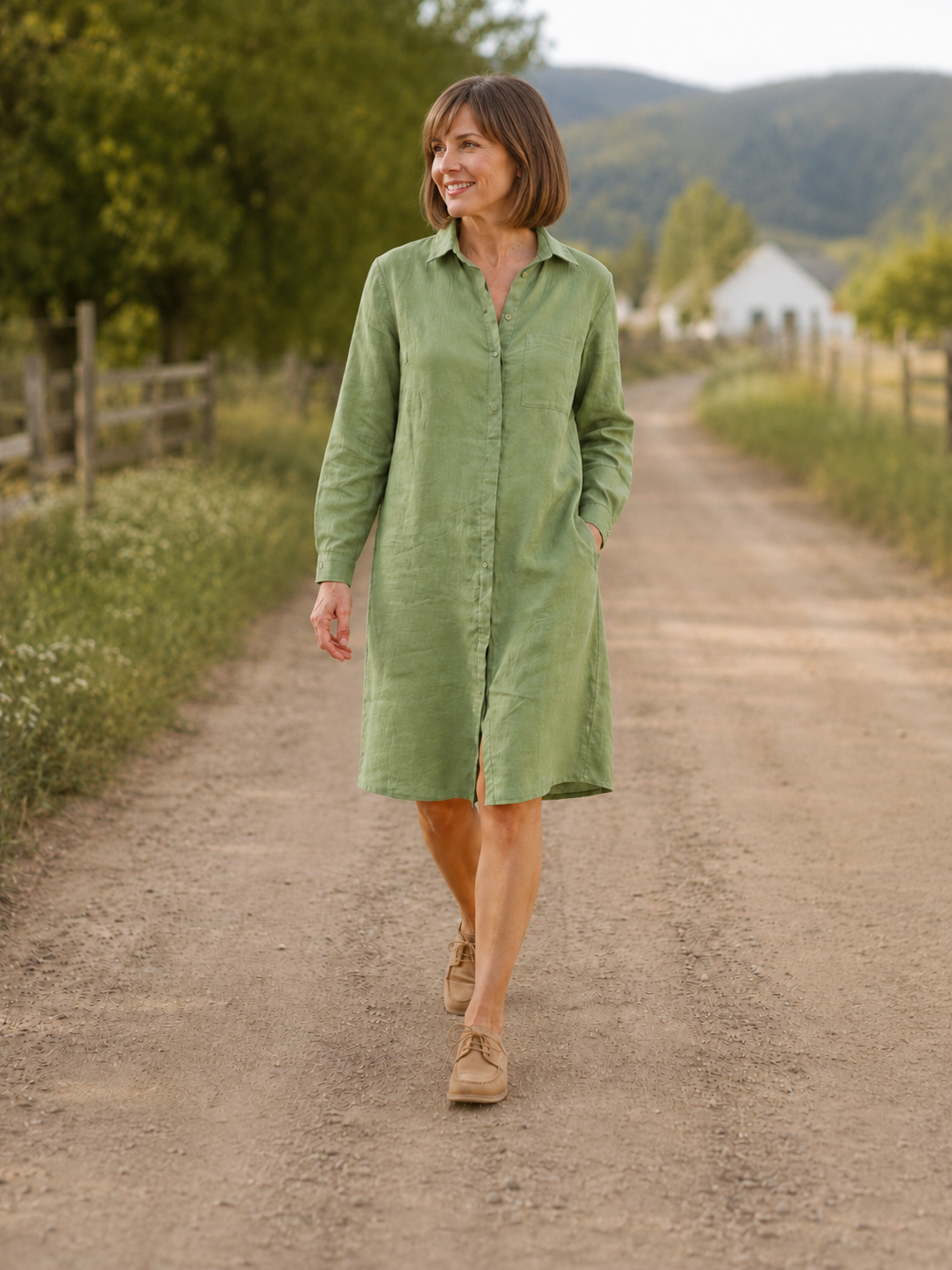 Drift Dress Khaki Moss Pure Linen