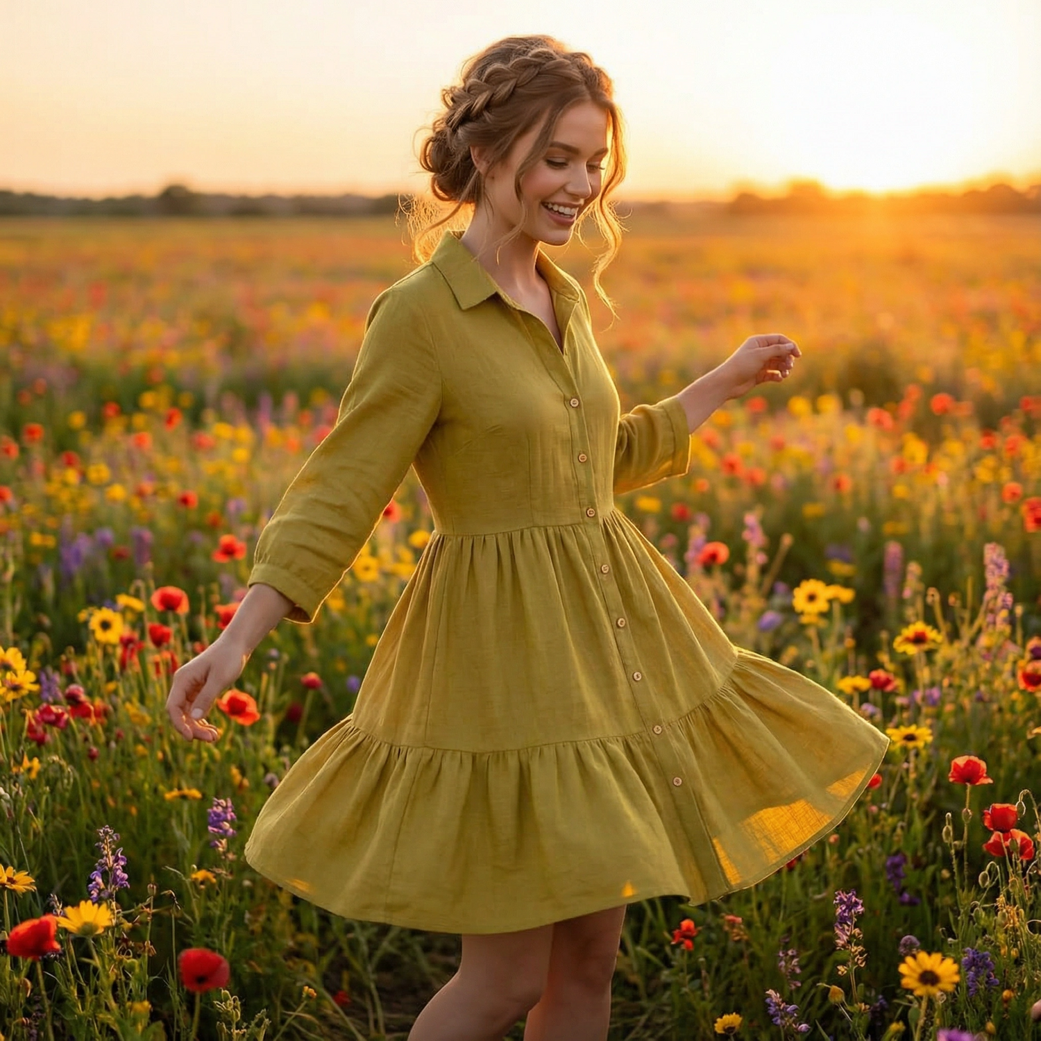 Linda Dress Amber Slub