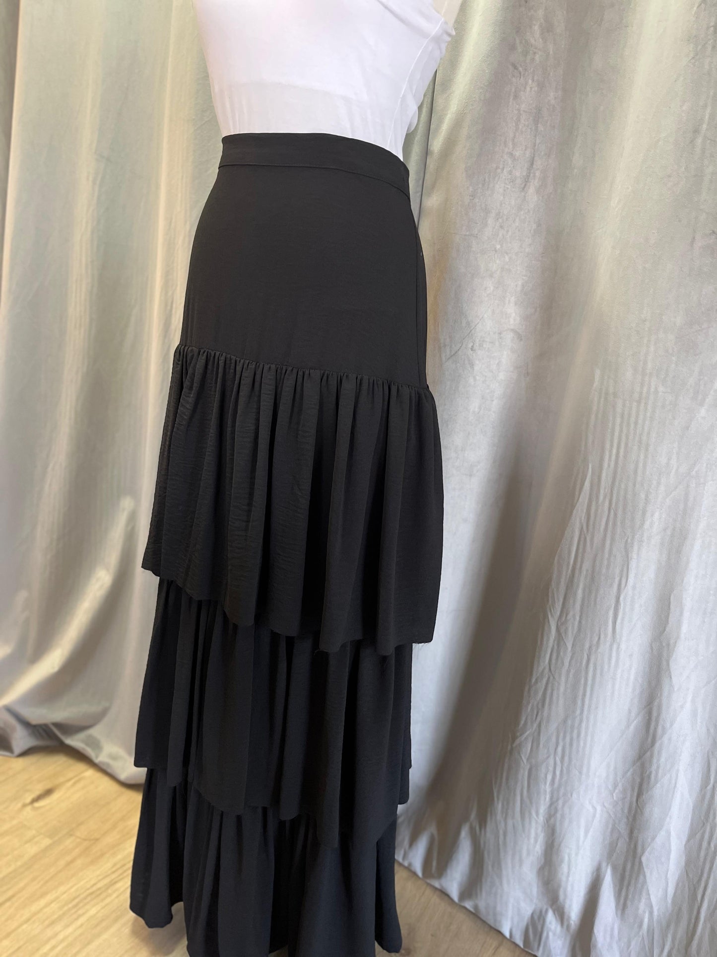 Fashion Show Black Tiered Maxi Skirt (Size S&M)