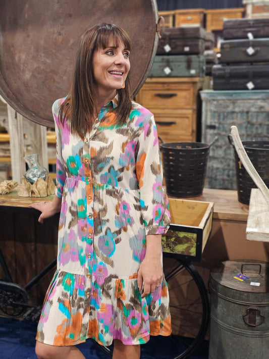 Linda Dress Warp Floral