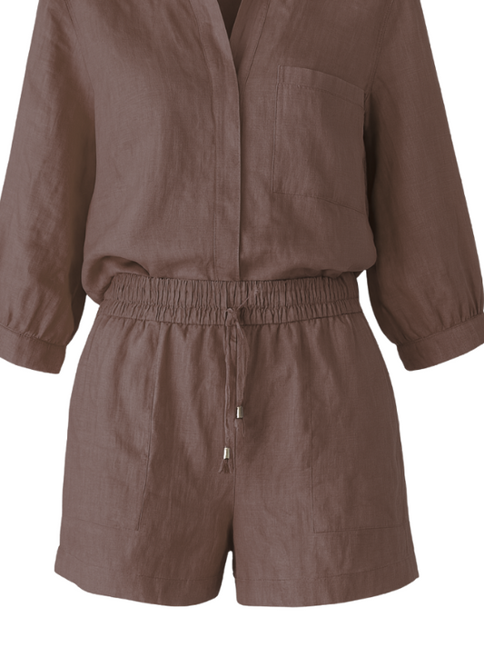 Harvest Shorts Choc 100% Linen