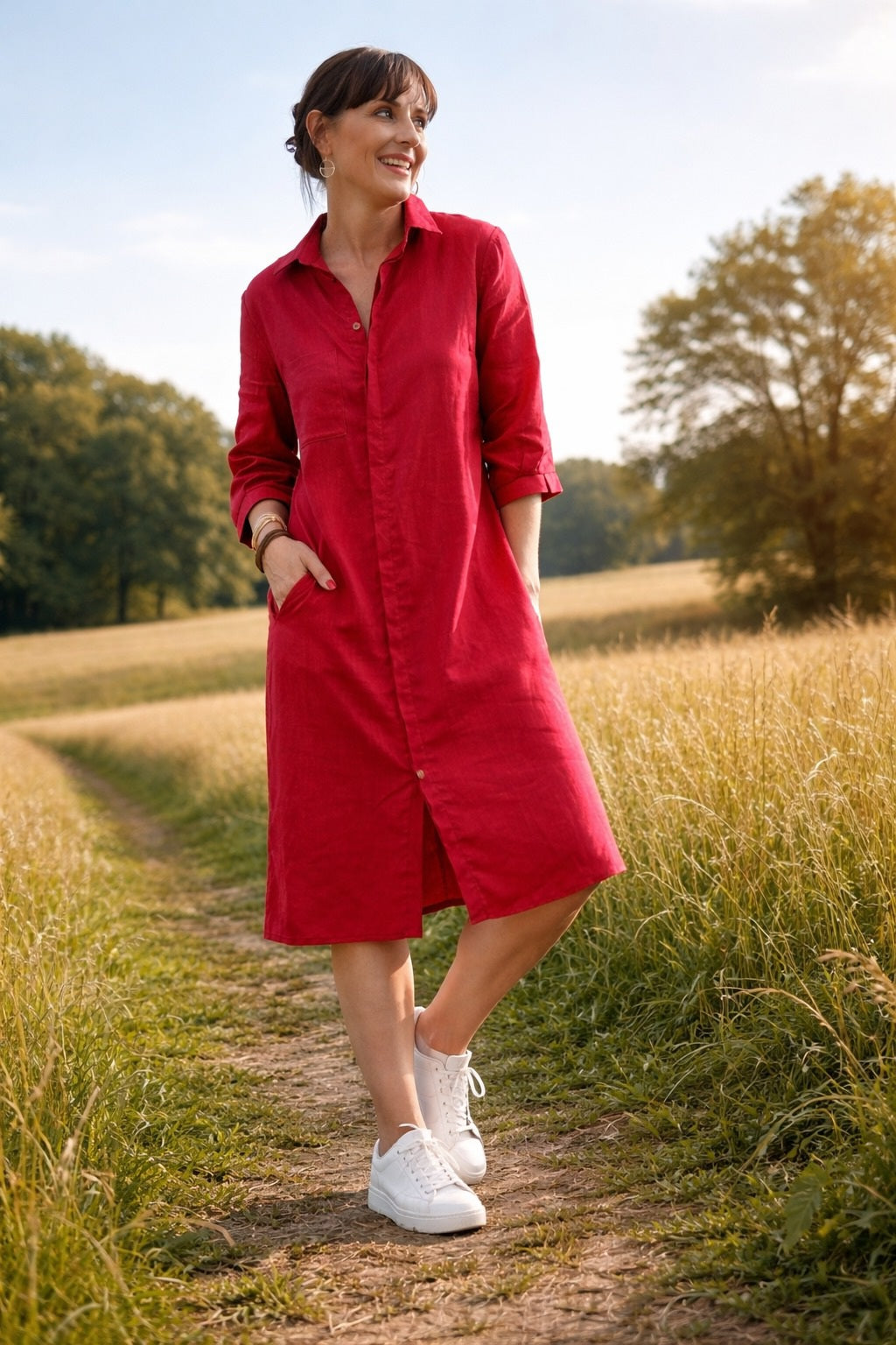 Drift Dress Berry Pure Linen Pre-Order
