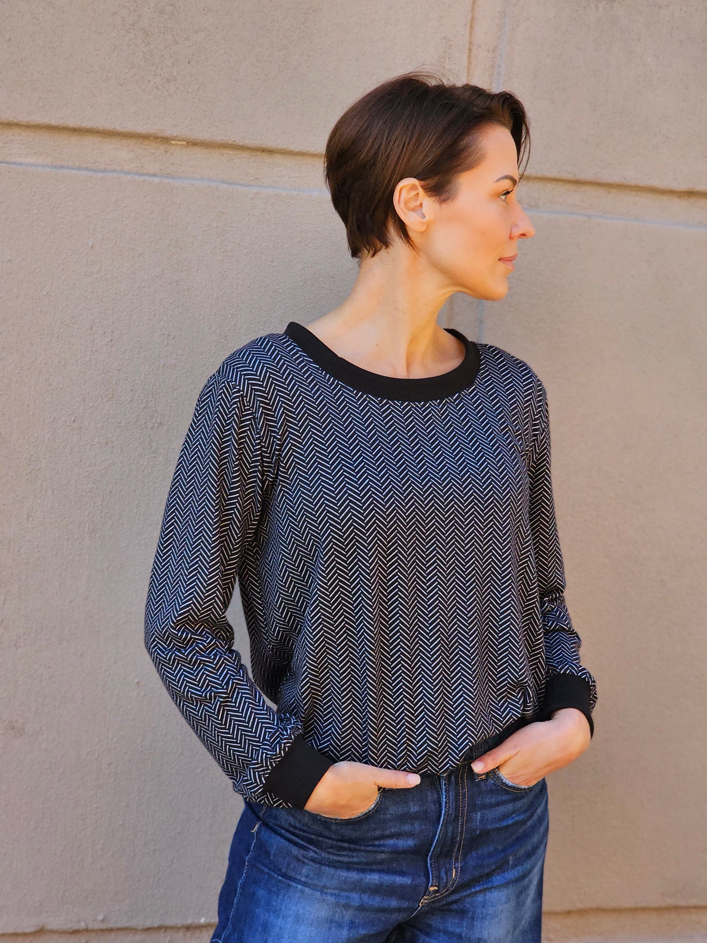 Grace Herringbone Black Jersey (Size XS & XL)