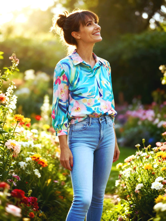 Breath Blouse Aqua Jungle