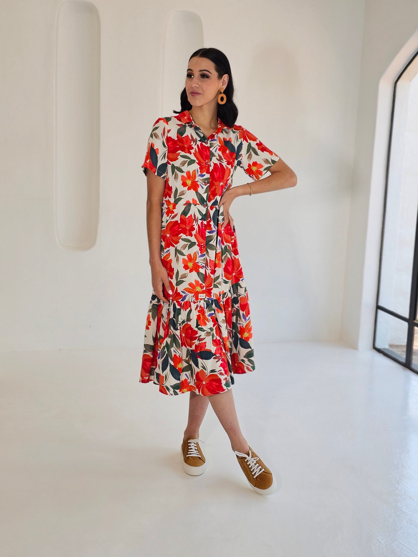 Brittany Midi dress red garden